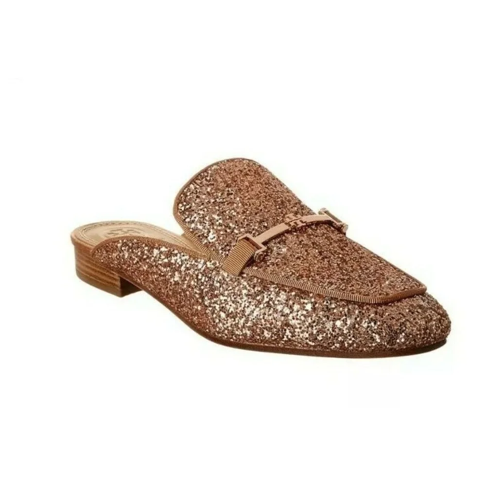 NEW Tory Burch Amelia‎ Backless Loafer Glitter Rose Gold Size 11 M